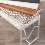 Constellation Contemporary Silver Metal and Camel Faux Leather Bench 14 Constellation Contemporary Silver Metal and Camel Faux Leather Bench
