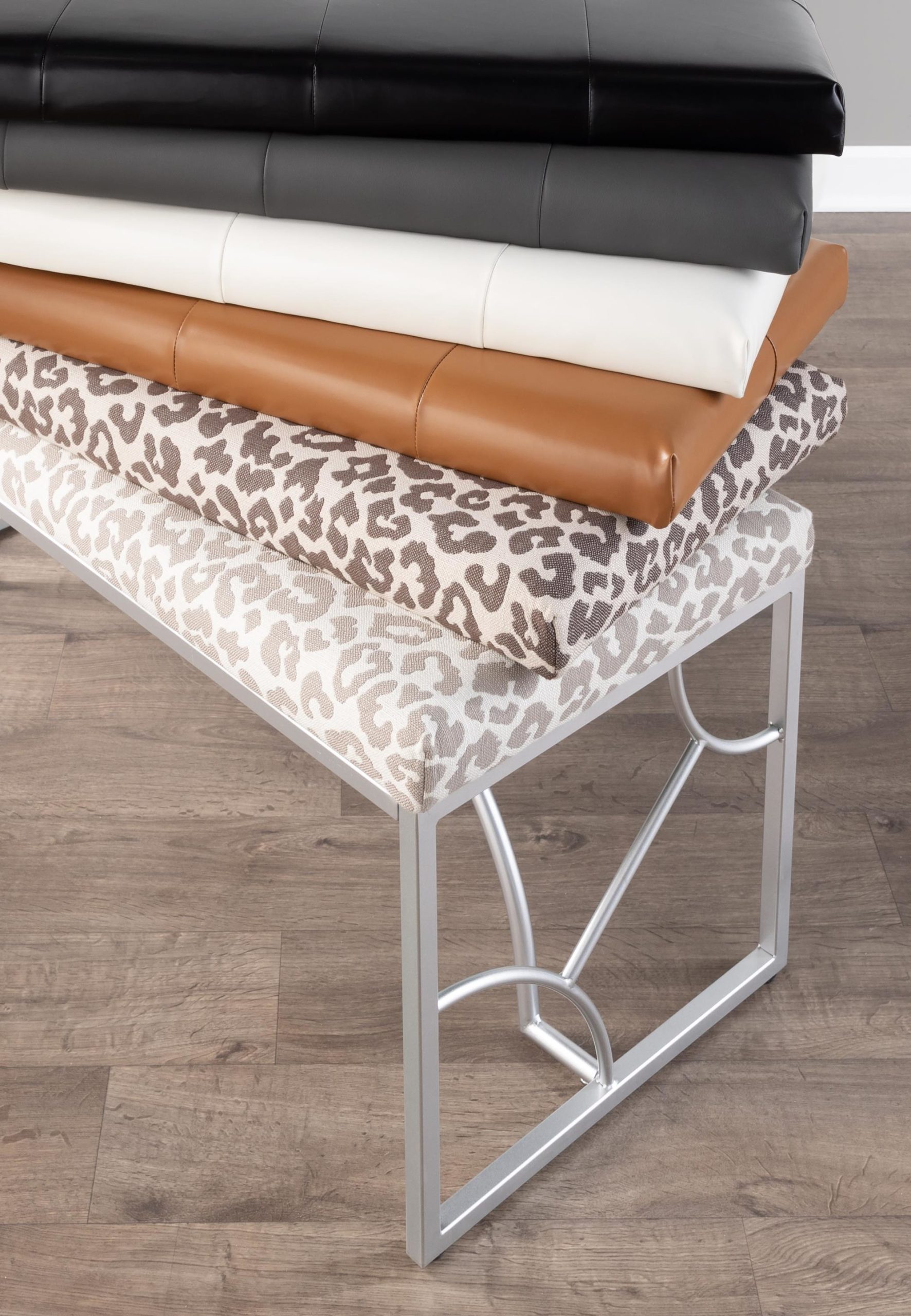 Constellation Contemporary Silver Metal and Camel Faux Leather Bench 3 Constellation Contemporary Silver Metal and Camel Faux Leather Bench - Image 3