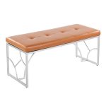 Constellation Contemporary Silver Metal and Camel Faux Leather Bench 16 Constellation Contemporary Silver Metal and Camel Faux Leather Bench