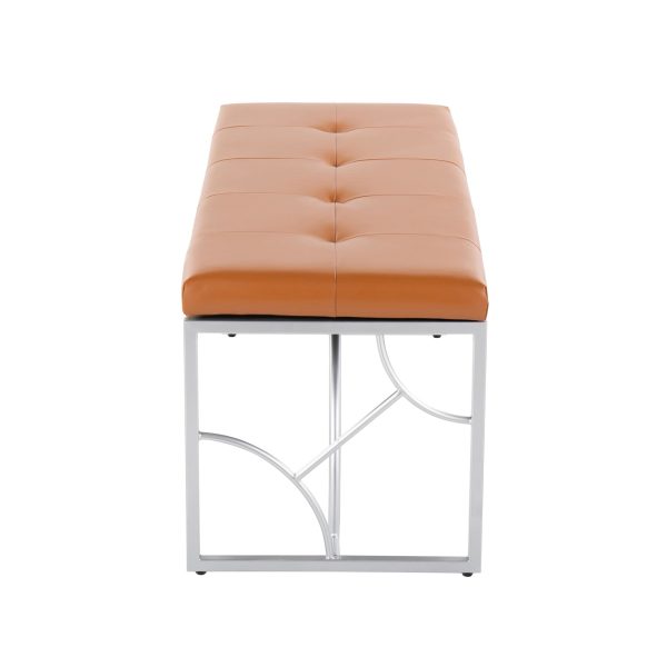 Constellation Contemporary Silver Metal and Camel Faux Leather Bench 5
