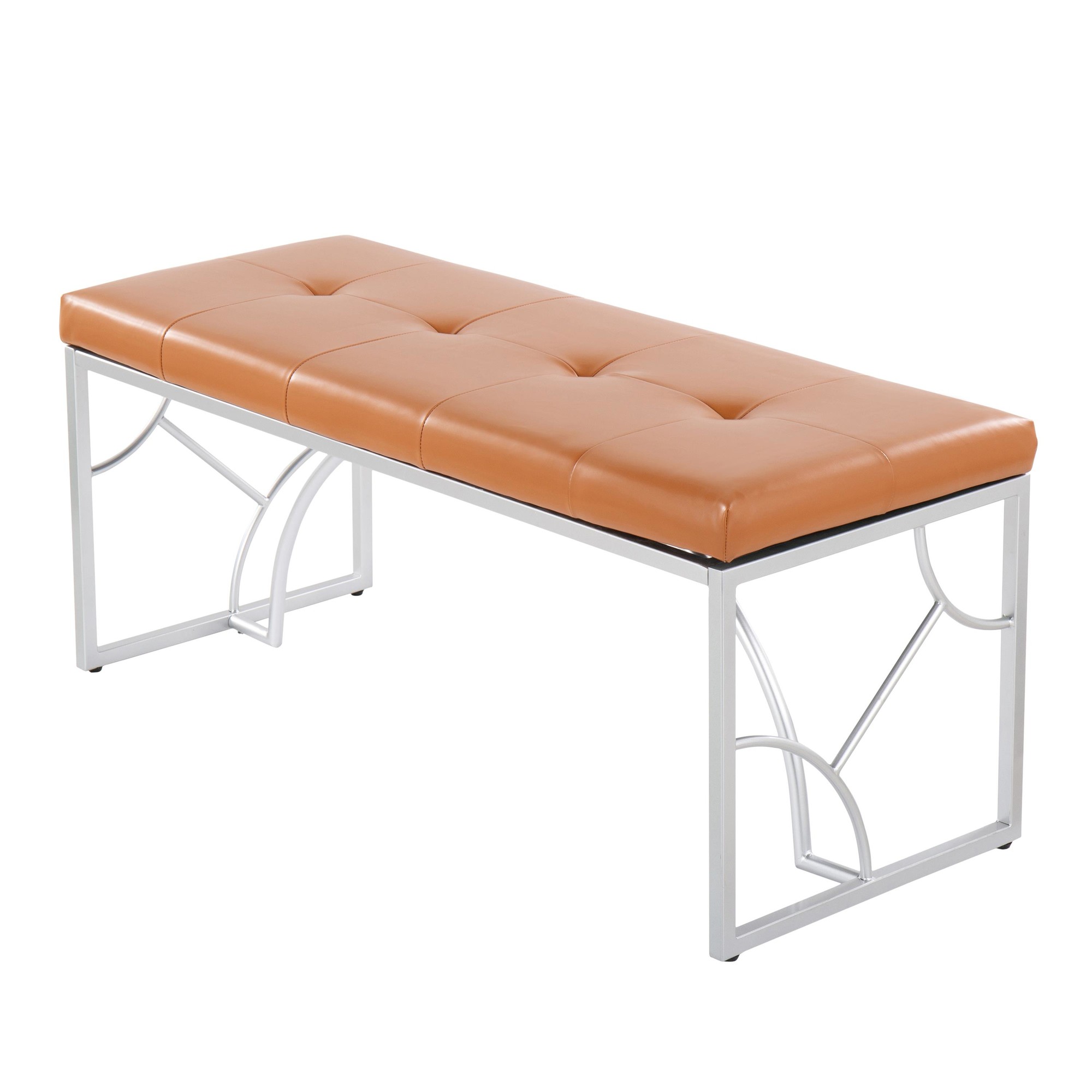 Constellation Contemporary Silver Metal and Camel Faux Leather Bench 7 Constellation Contemporary Silver Metal and Camel Faux Leather Bench - Image 7