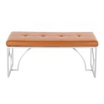 Constellation Contemporary Silver Metal and Camel Faux Leather Bench 19 Constellation Contemporary Silver Metal and Camel Faux Leather Bench