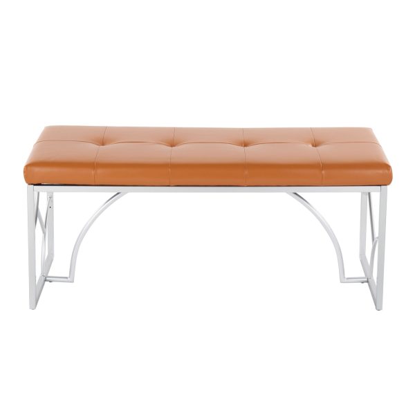 Constellation Contemporary Silver Metal and Camel Faux Leather Bench 7