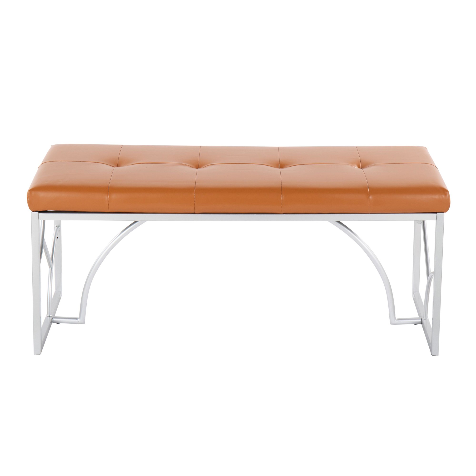 Constellation Contemporary Silver Metal and Camel Faux Leather Bench 8 Constellation Contemporary Silver Metal and Camel Faux Leather Bench - Image 8