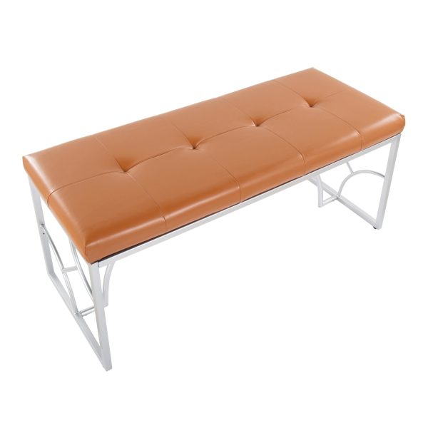 Constellation Contemporary Silver Metal and Camel Faux Leather Bench 8