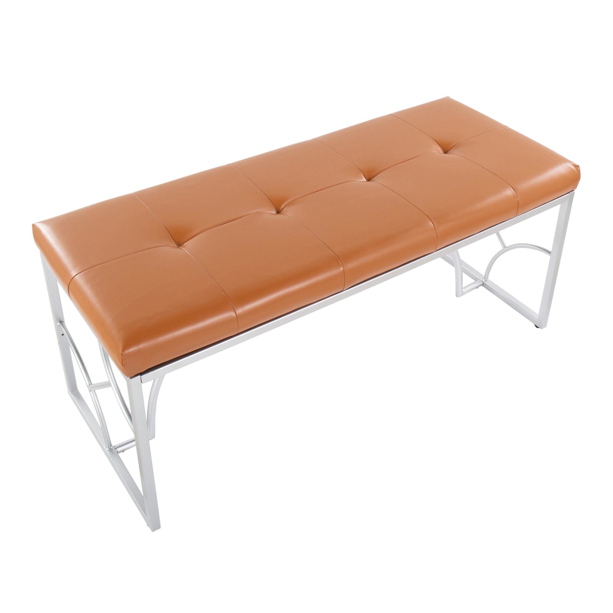 Constellation Contemporary Silver Metal and Camel Faux Leather Bench 9 Constellation Contemporary Silver Metal and Camel Faux Leather Bench - Image 9