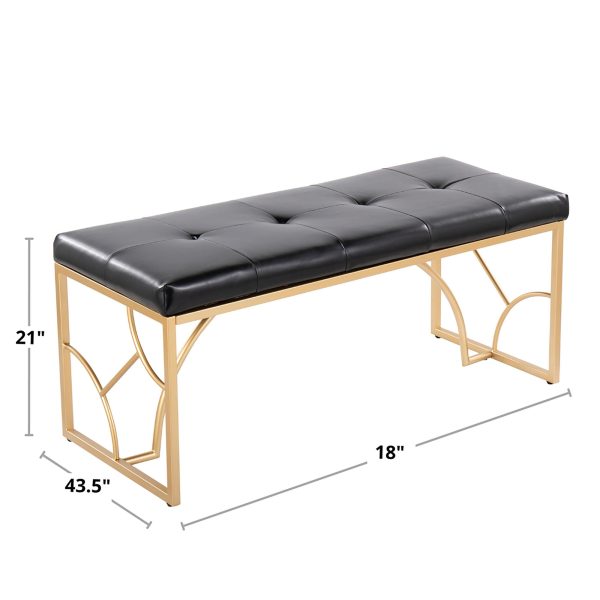 Constellation Contemporary Silver Metal and Camel Faux Leather Bench 9