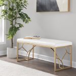 Constellation Gold Metal White Faux Leather Contemporary Bench