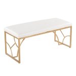 Constellation Gold Metal White Faux Leather Contemporary Bench