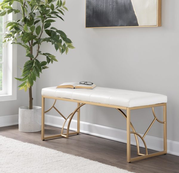 Constellation Gold Metal White Faux Leather Contemporary Bench