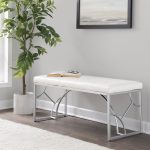 Constellation Silver Metal White Faux Leather Contemporary Bench 13 Constellation Silver Metal White Faux Leather Contemporary Bench