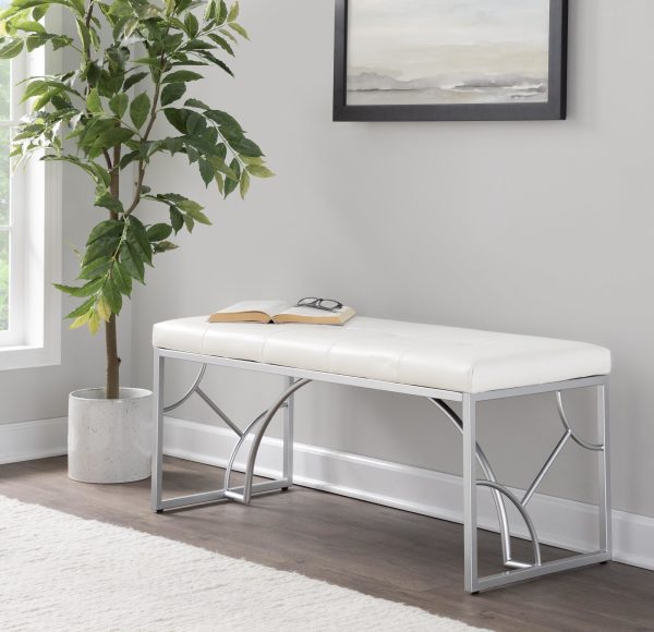 Constellation Silver Metal White Faux Leather Contemporary Bench 1