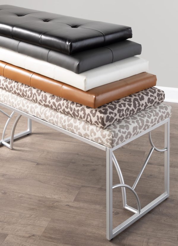 Constellation Silver Metal White Faux Leather Contemporary Bench 2
