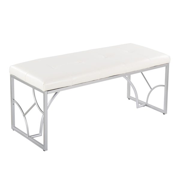 Constellation Silver Metal White Faux Leather Contemporary Bench 4