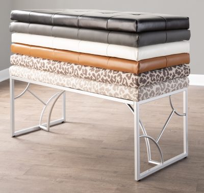 Constellation Silver Metal White Faux Leather Contemporary Bench