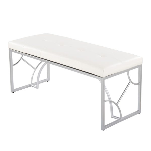 Constellation Silver Metal White Faux Leather Contemporary Bench 6