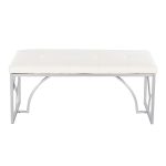 Constellation Silver Metal White Faux Leather Contemporary Bench 19 Constellation Silver Metal White Faux Leather Contemporary Bench