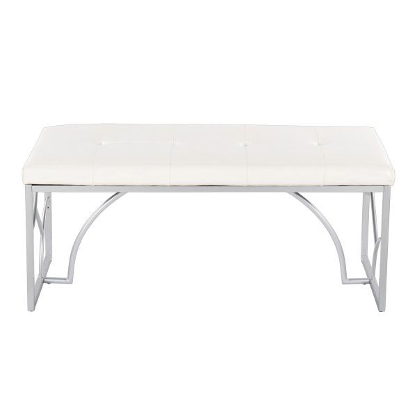 Constellation Silver Metal White Faux Leather Contemporary Bench 7