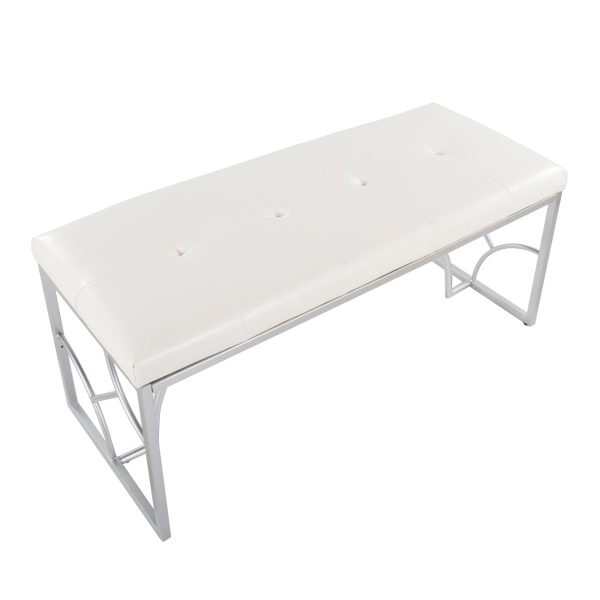 Constellation Silver Metal White Faux Leather Contemporary Bench 8