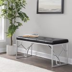Constellation Silver Metal and Black Faux Leather Contemporary Bench 12 Constellation Silver Metal and Black Faux Leather Contemporary Bench