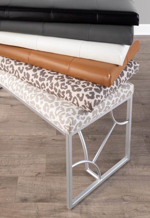 Constellation Silver Metal and Black Faux Leather Contemporary Bench 2