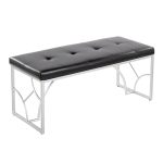 Constellation Silver Metal and Black Faux Leather Contemporary Bench 16 Constellation Silver Metal and Black Faux Leather Contemporary Bench