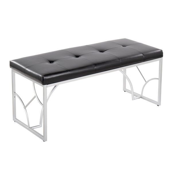 Constellation Silver Metal and Black Faux Leather Contemporary Bench 4