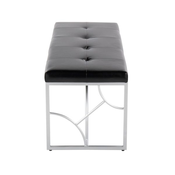 Constellation Silver Metal and Black Faux Leather Contemporary Bench 5