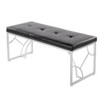 Constellation Silver Metal and Black Faux Leather Contemporary Bench 18 Constellation Silver Metal and Black Faux Leather Contemporary Bench