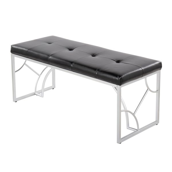 Constellation Silver Metal and Black Faux Leather Contemporary Bench 6