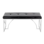 Constellation Silver Metal and Black Faux Leather Contemporary Bench 19 Constellation Silver Metal and Black Faux Leather Contemporary Bench