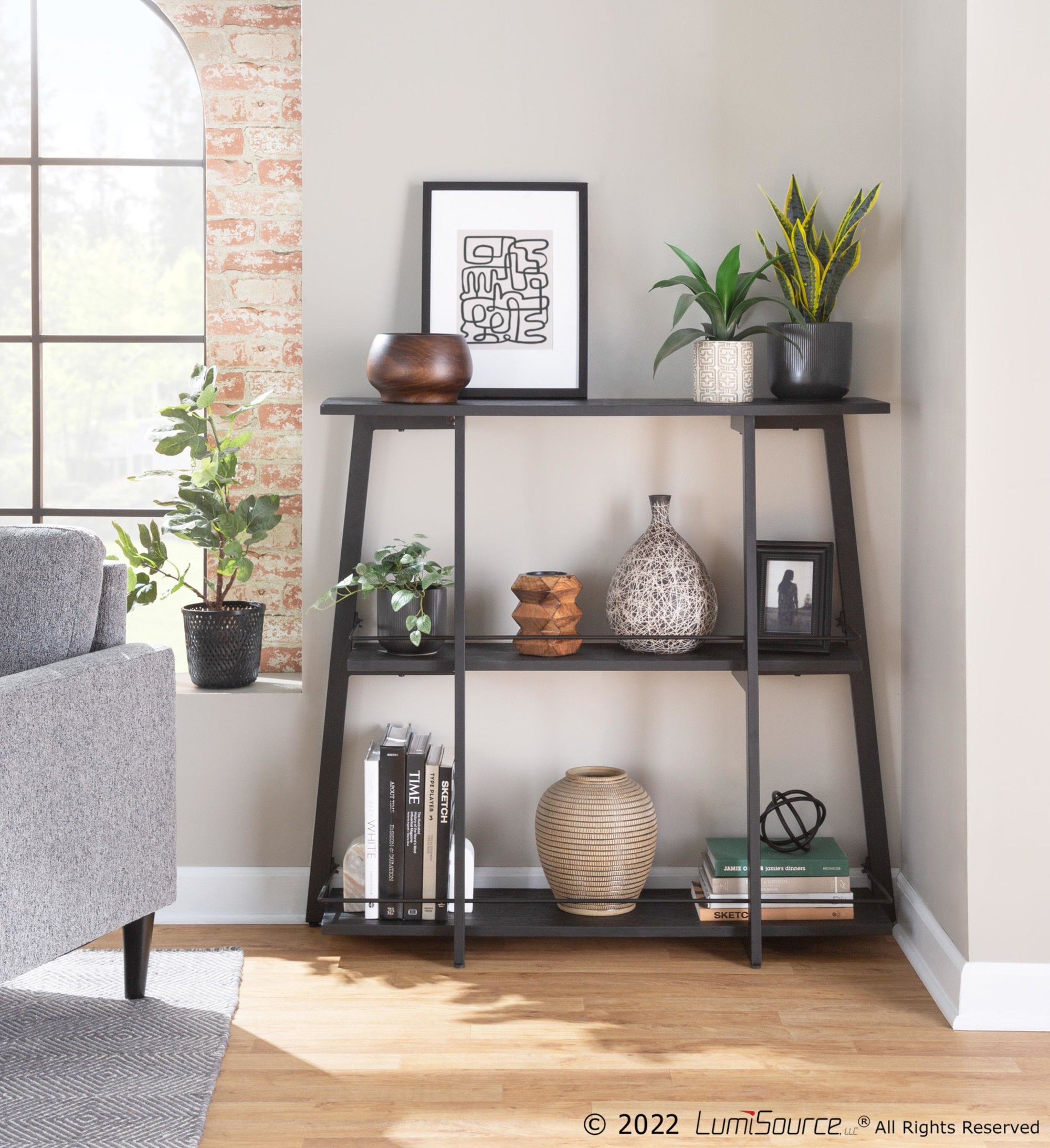 Converge Industrial Black Steel and Bamboo Bookcase 1 Converge Industrial Black Steel and Bamboo Bookcase