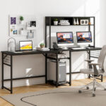 Convertible L-Shaped Desk with Hutch and Built-In Power Outlet 27 Convertible L-Shaped Desk with Hutch and Built-In Power Outlet