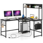 Convertible L-Shaped Desk with Hutch and Built-In Power Outlet 24 Convertible L-Shaped Desk with Hutch and Built-In Power Outlet