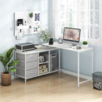 Convertible L Shaped Desk with Power Outlet and Storage