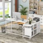 Convertible L Shaped Desk with Power Outlet and Storage