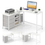 Convertible L Shaped Desk with Power Outlet and Storage