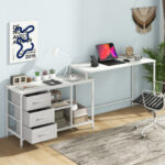Convertible L Shaped Desk with Power Outlet and Storage