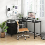 Convertible L Shaped Desk with Power Outlet and Storage