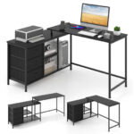 Convertible L Shaped Desk with Power Outlet and Storage