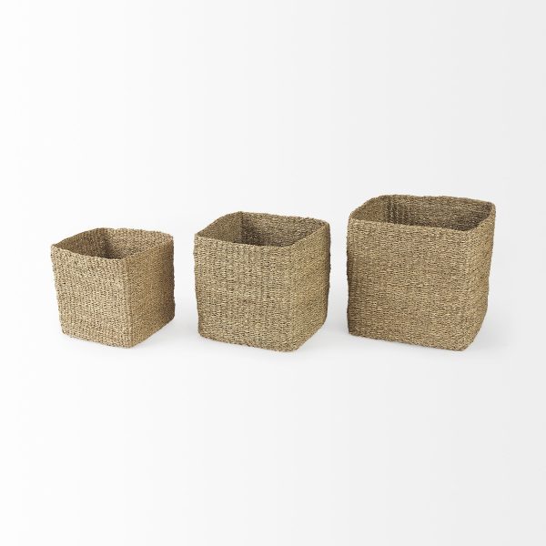 Copenhagen 15.7L x 15.7W x 15.7H Set of 3 Medium Brown Square Twisted Seagrass Square Basket 3