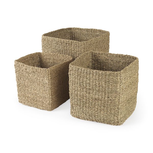Copenhagen 15.7L x 15.7W x 15.7H Set of 3 Medium Brown Square Twisted Seagrass Square Basket