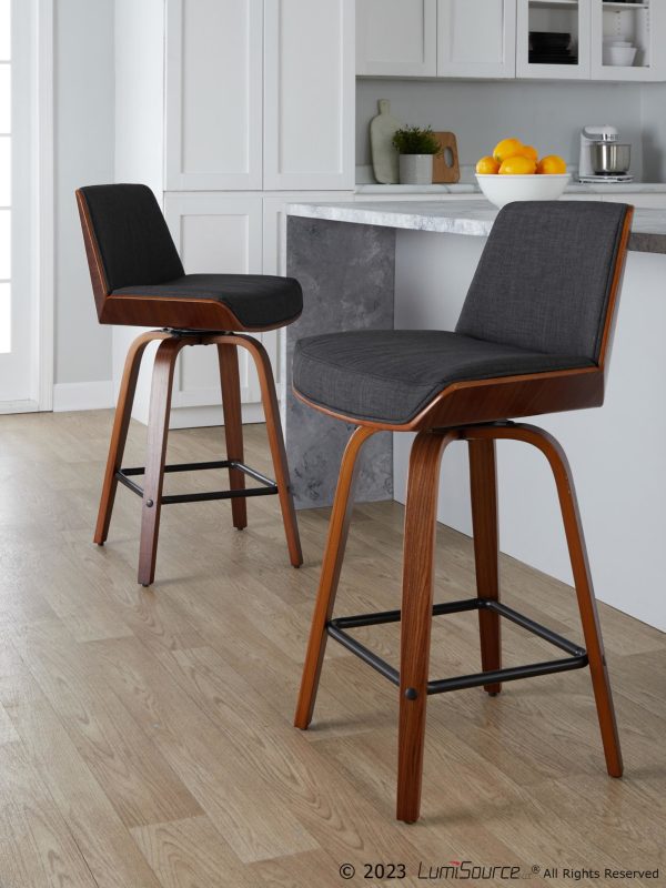 Corazza 24 Mid Century Modern Charcoal Swivel Counter Stools Set of 2 1