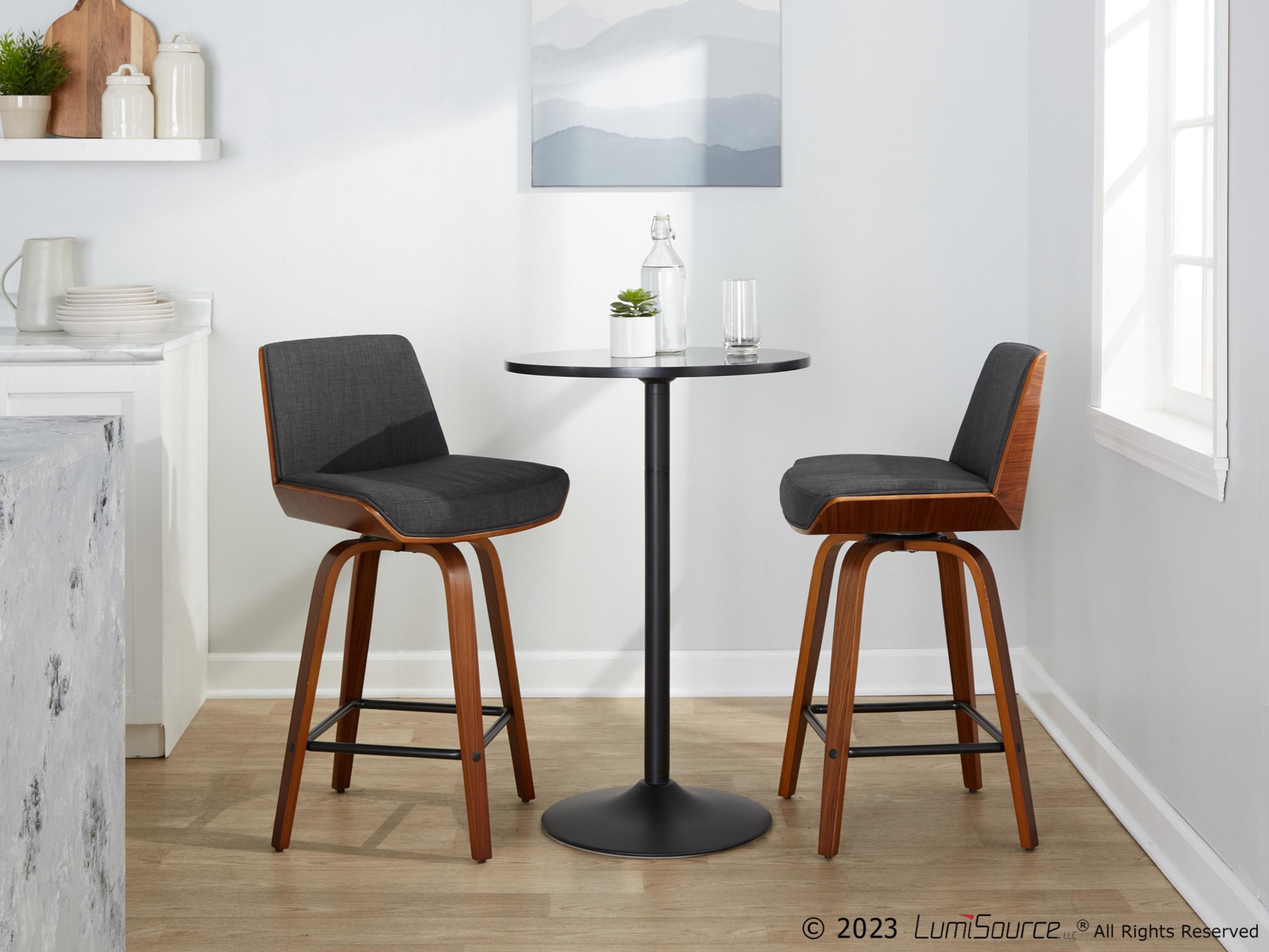 Corazza 24 Mid-Century Modern Charcoal Swivel Counter Stools (Set of 2) 3 Corazza 24 Mid-Century Modern Charcoal Swivel Counter Stools (Set of 2) - Image 3