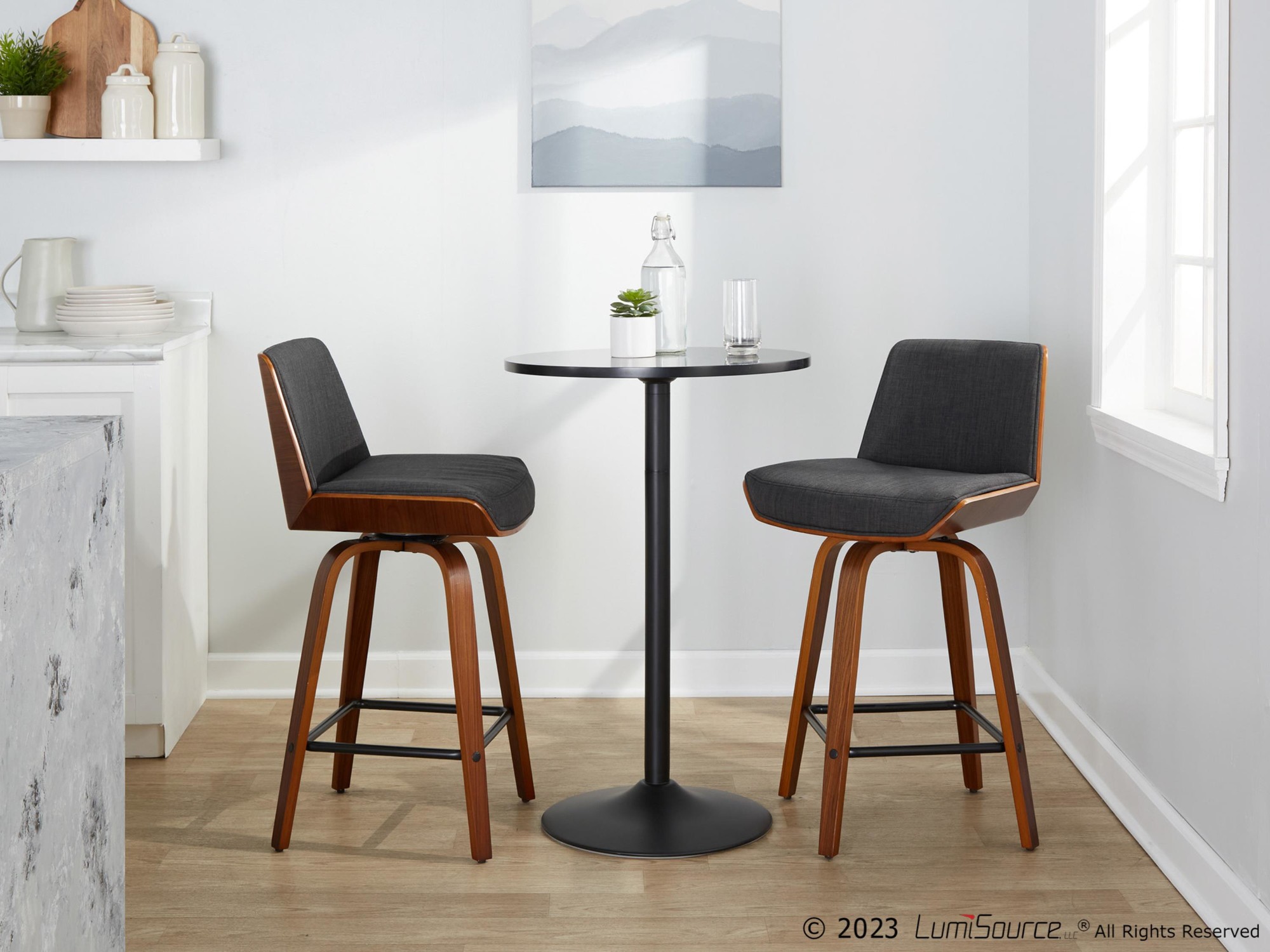 Corazza 24 Mid-Century Modern Charcoal Swivel Counter Stools (Set of 2) 4 Corazza 24 Mid-Century Modern Charcoal Swivel Counter Stools (Set of 2) - Image 4