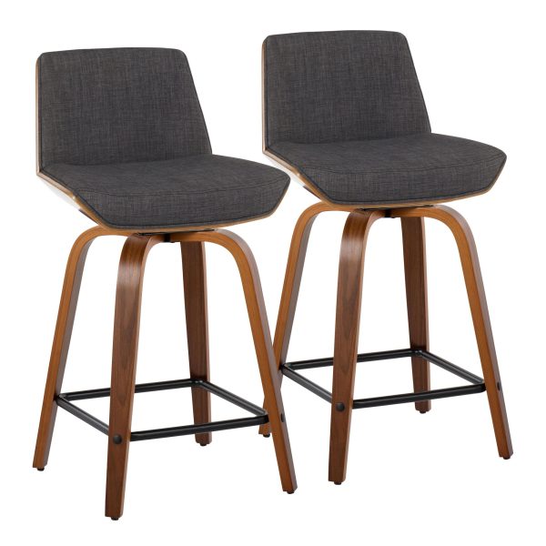 Corazza 24 Mid Century Modern Charcoal Swivel Counter Stools Set of 2 4