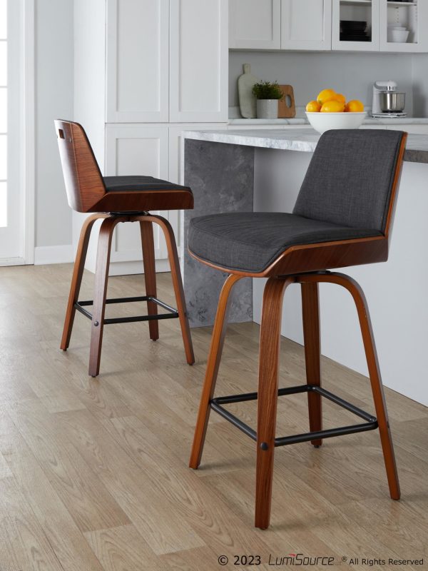 Corazza 24 Mid Century Modern Charcoal Swivel Counter Stools Set of 2