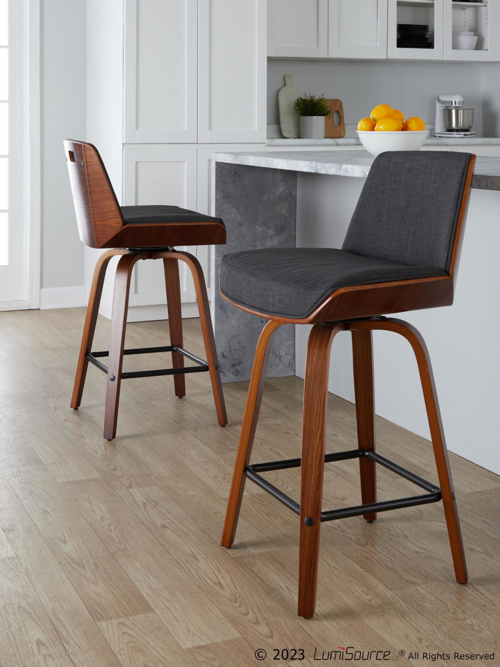 Corazza 24 Mid-Century Modern Charcoal Swivel Counter Stools (Set of 2) 1 Corazza 24 Mid-Century Modern Charcoal Swivel Counter Stools (Set of 2)