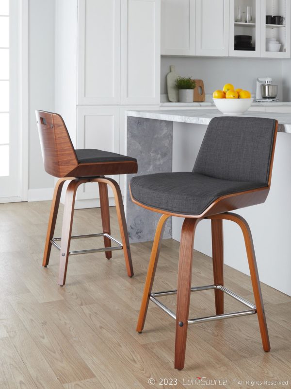 Corazza 24 Mid Century Modern Swivel Counter Stool Pair Set of 2 1