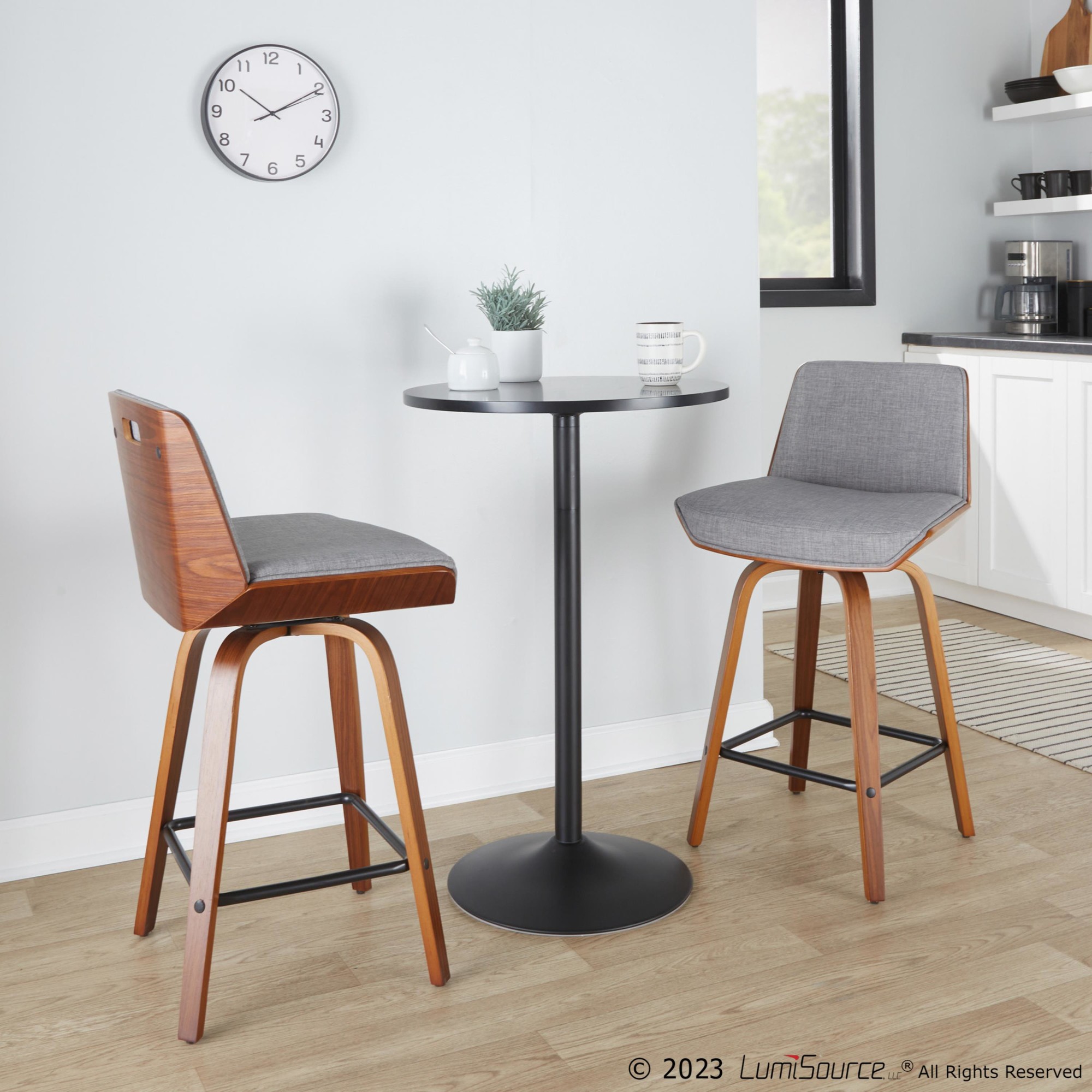 Corazza 26-Inch Light Grey Mid-Century Swivel Counter Stools (Set of 2) 2 Corazza 26-Inch Light Grey Mid-Century Swivel Counter Stools (Set of 2) - Image 2